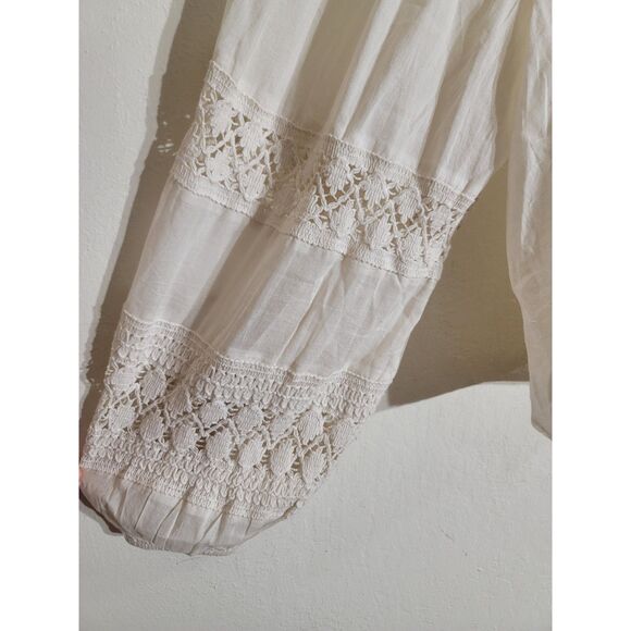 NWT Aerie Women's sz L Loose Long Sleeve Crochet Peasant Button Down Top Cream - Picture 6 of 9